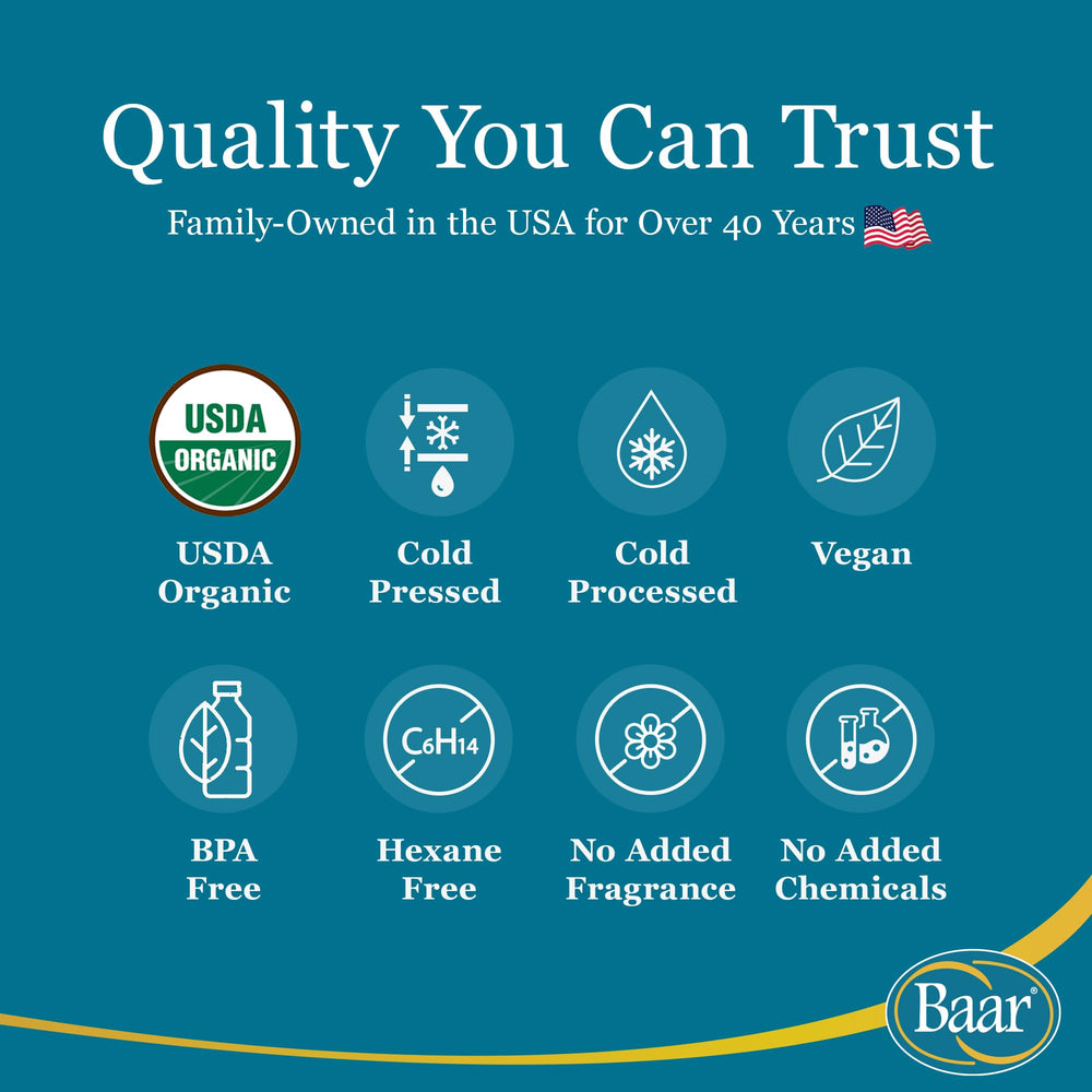 Baar Organic Castor Oil hexane-free formula for pure cosmetic use.
