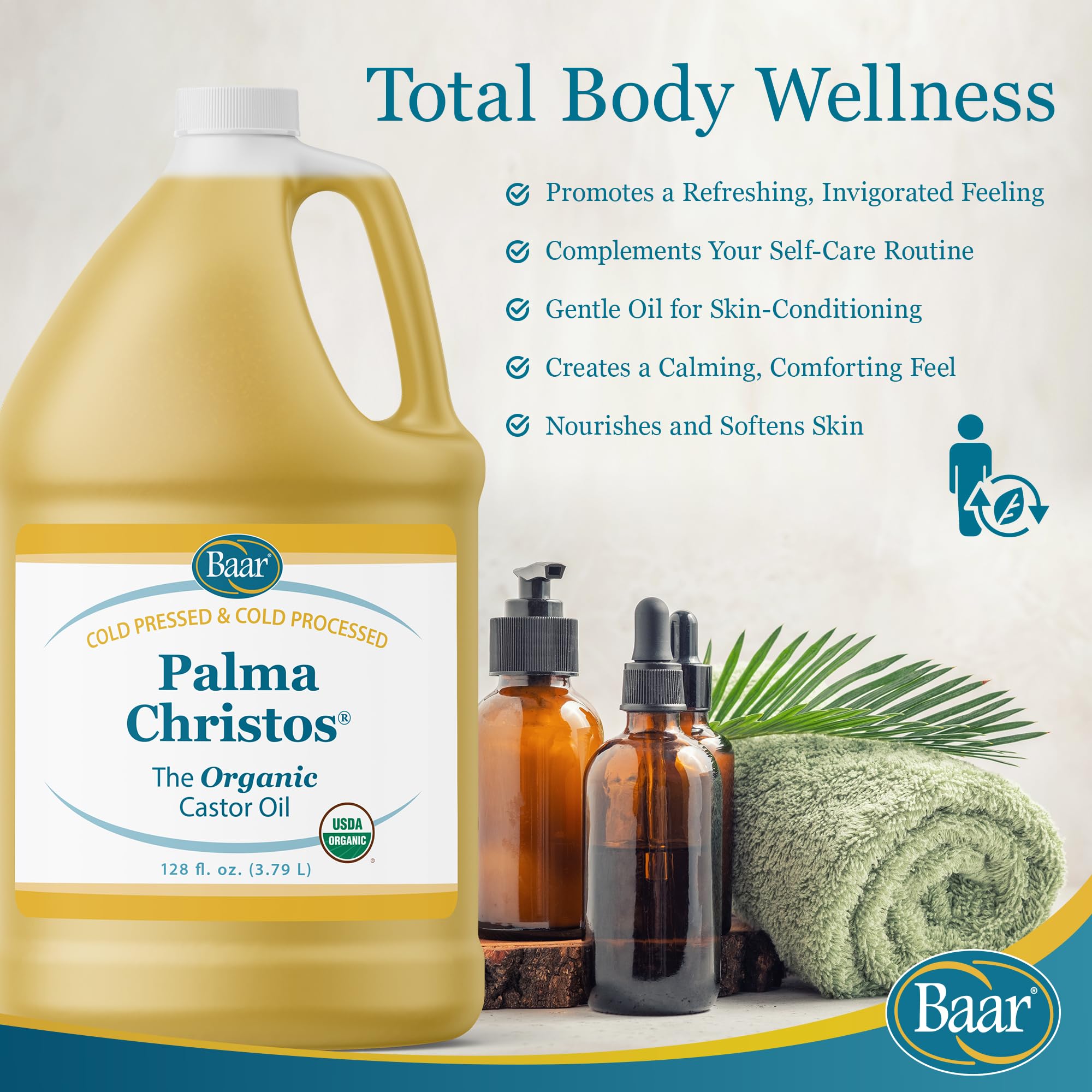 Baar Organic Castor Oil bottle hints at immune-lymphatic support potential.