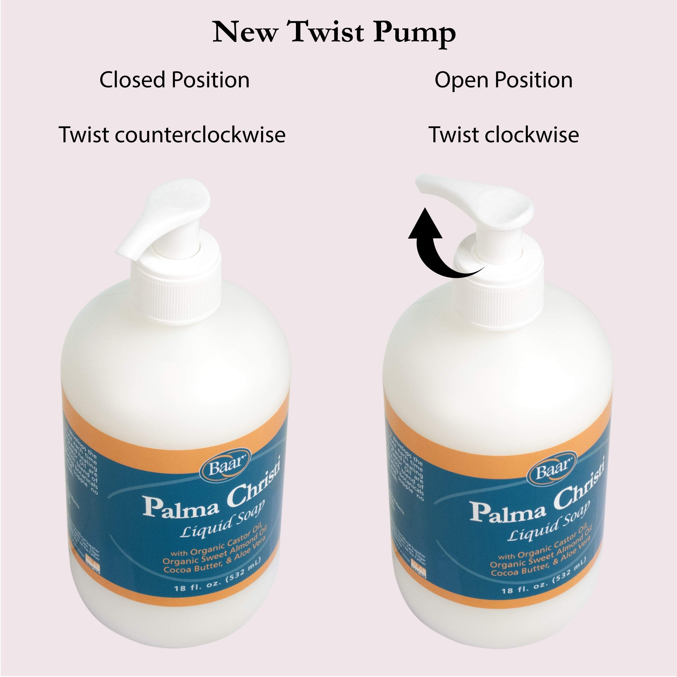 Close-up of the Baar Palma Christi label emphasizing organic castor oil and paraben-free formula.