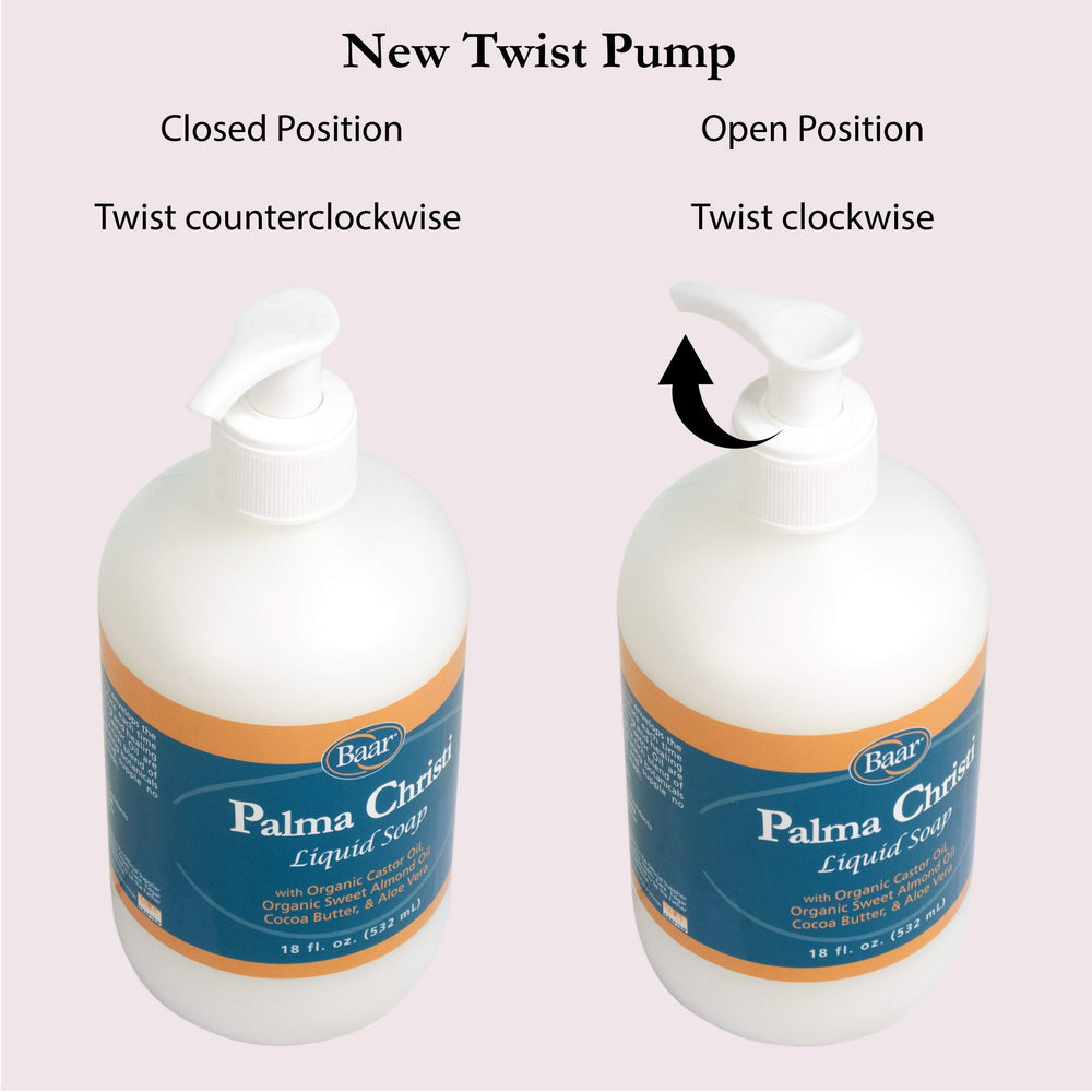 Close-up of the Baar Palma Christi label emphasizing organic castor oil and paraben-free formula.