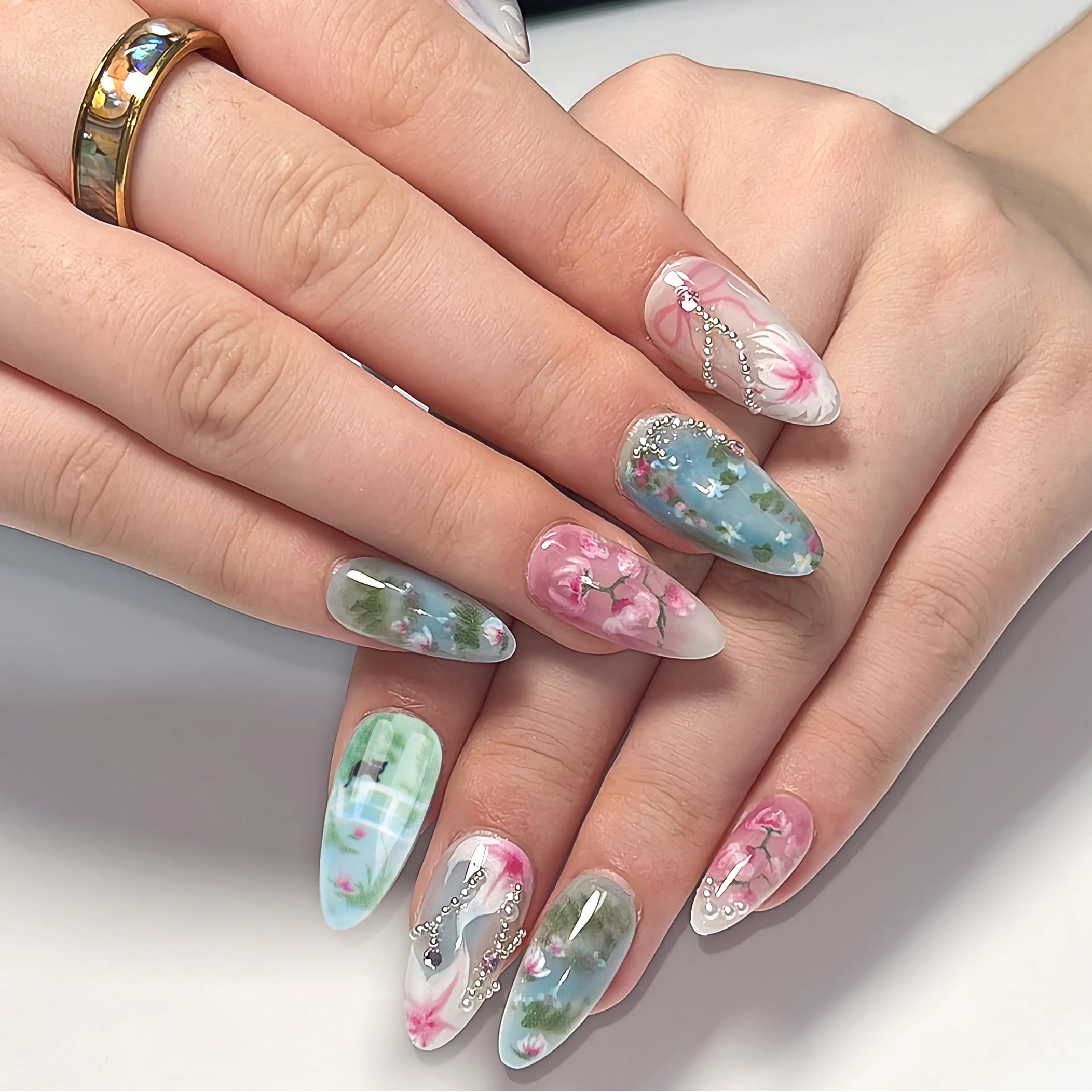 BABALAL almond press-on nails with stiletto full-cover and glossy finish