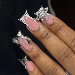 BABALAL Duck Nails black French tip with star planet design offers durable, salon-like shine