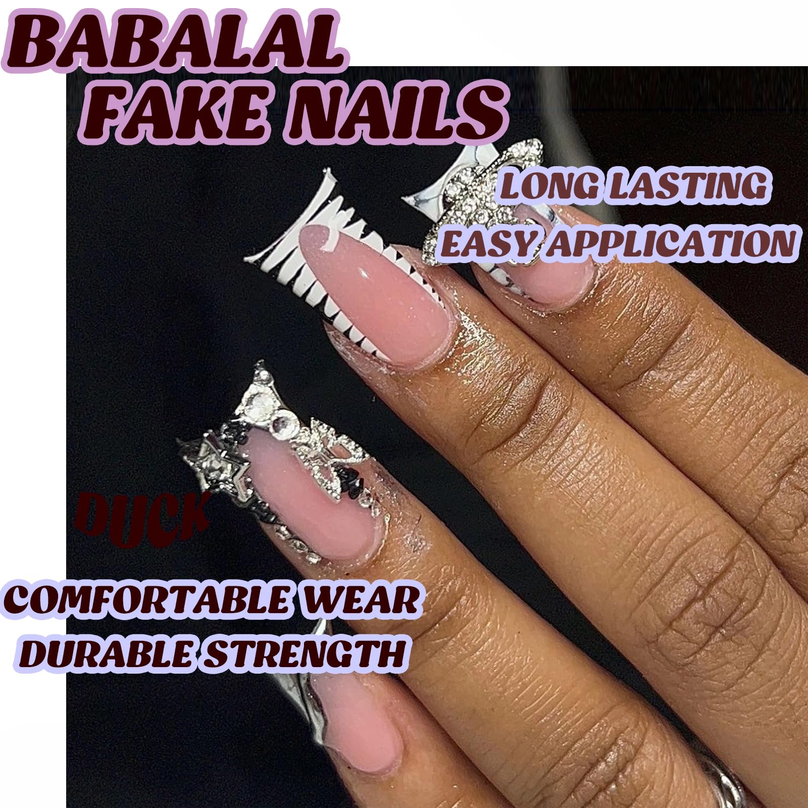 BABALAL Duck Nails packaging shows 24-piece set with sizes