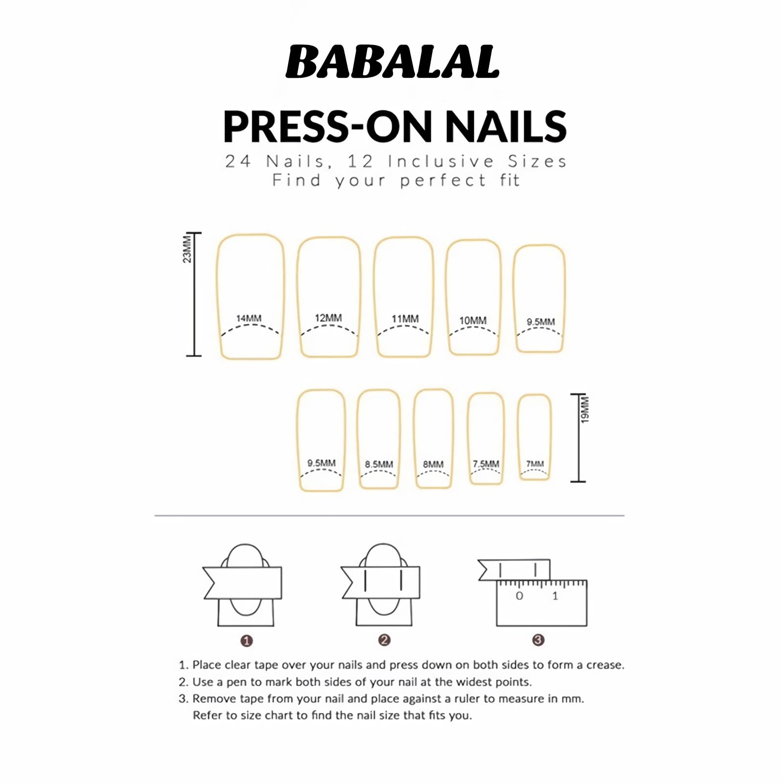 BABALAL curved shape matches natural nails for easy application