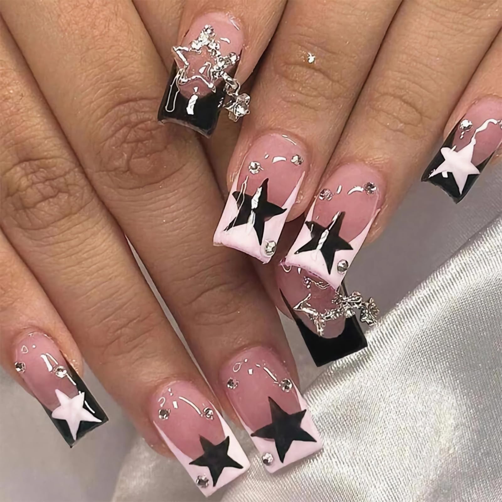 BABALAL French Tip Press On Nails set shows 24 medium square nails for quick at-home manicure