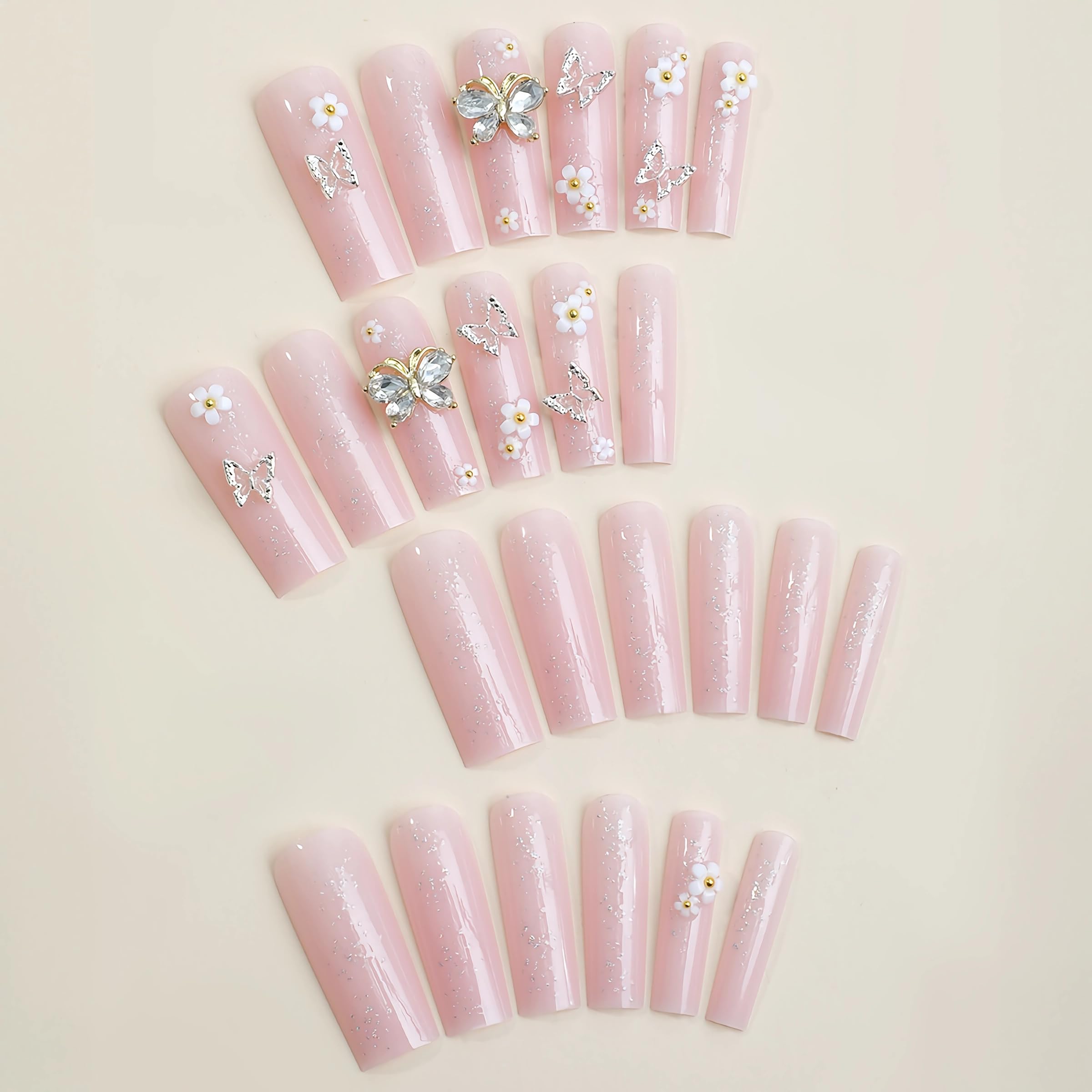 BABALAL glitter pink finish nails add sparkle for party nights.