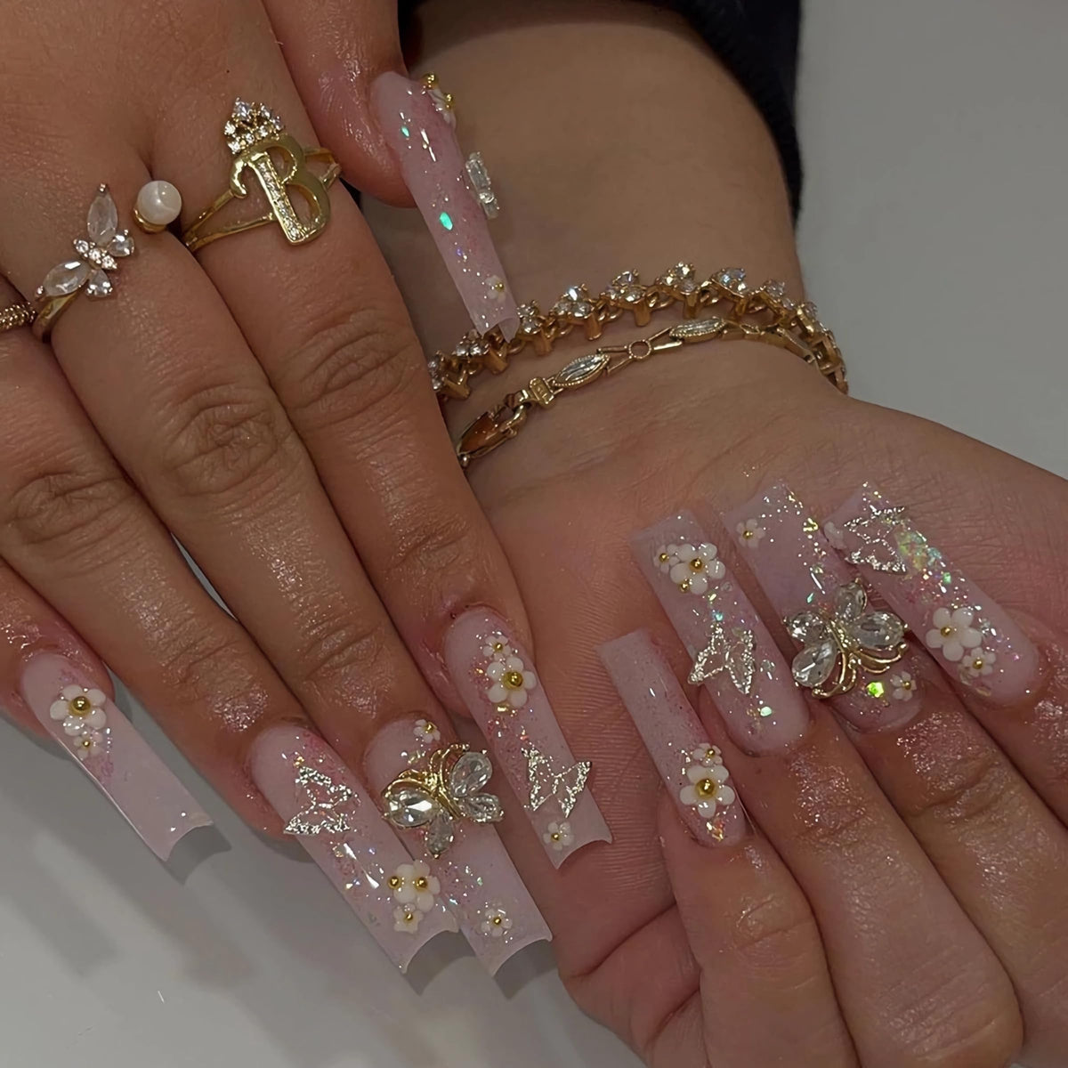 BABALAL pink long square press-on nails for effortless DIY manicures.
