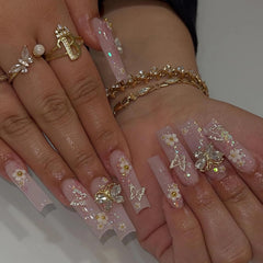 BABALAL pink long square press-on nails for effortless DIY manicures.