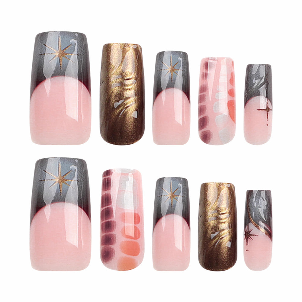 Babalal square press-on nails with 3D water wave design for bold style.