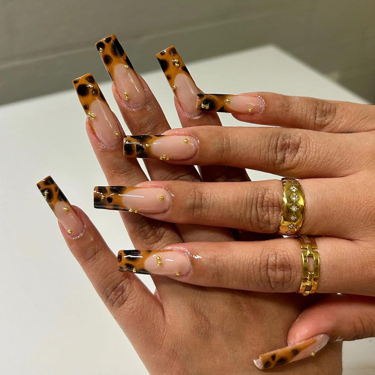 BABALAL square press-on nails with brown French tip cheetah design for easy at-home glam