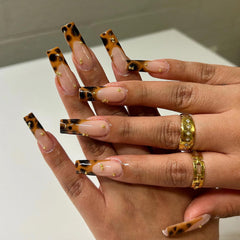 BABALAL square press-on nails with brown French tip cheetah design for easy at-home glam