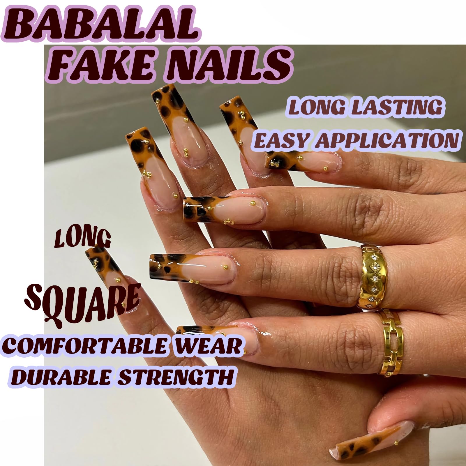 BABALAL brown French tip cheetah nails enhance fall tones with rich gloss