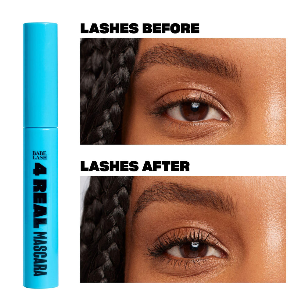 Babe Original 4 Real Mascara lightweight volume shot highlights lifted lashes.