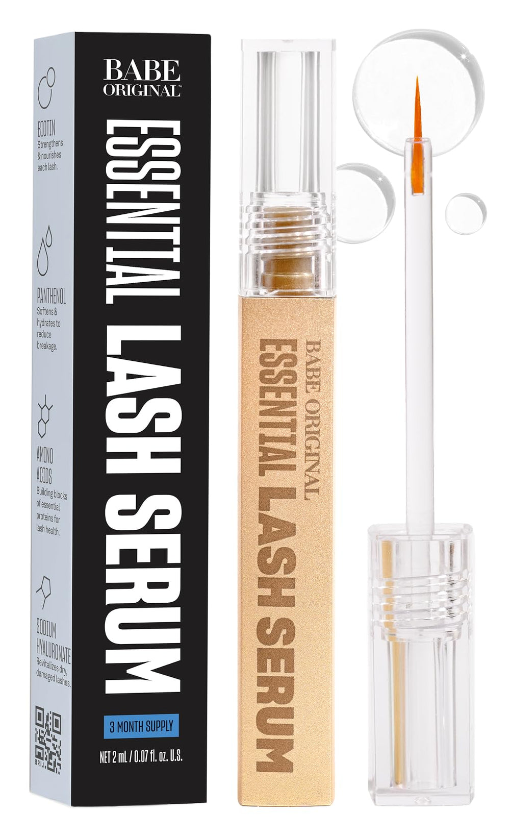 Babe Original Babe Lash Serum bottle ready for nightly lash care, fuller-looking lashes
