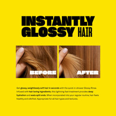 Glossy rinse texture shows lightweight conditioning for hair
