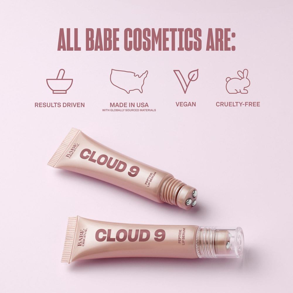 Vegan and cruelty-free label on Cloud 9 Lip Serum packaging