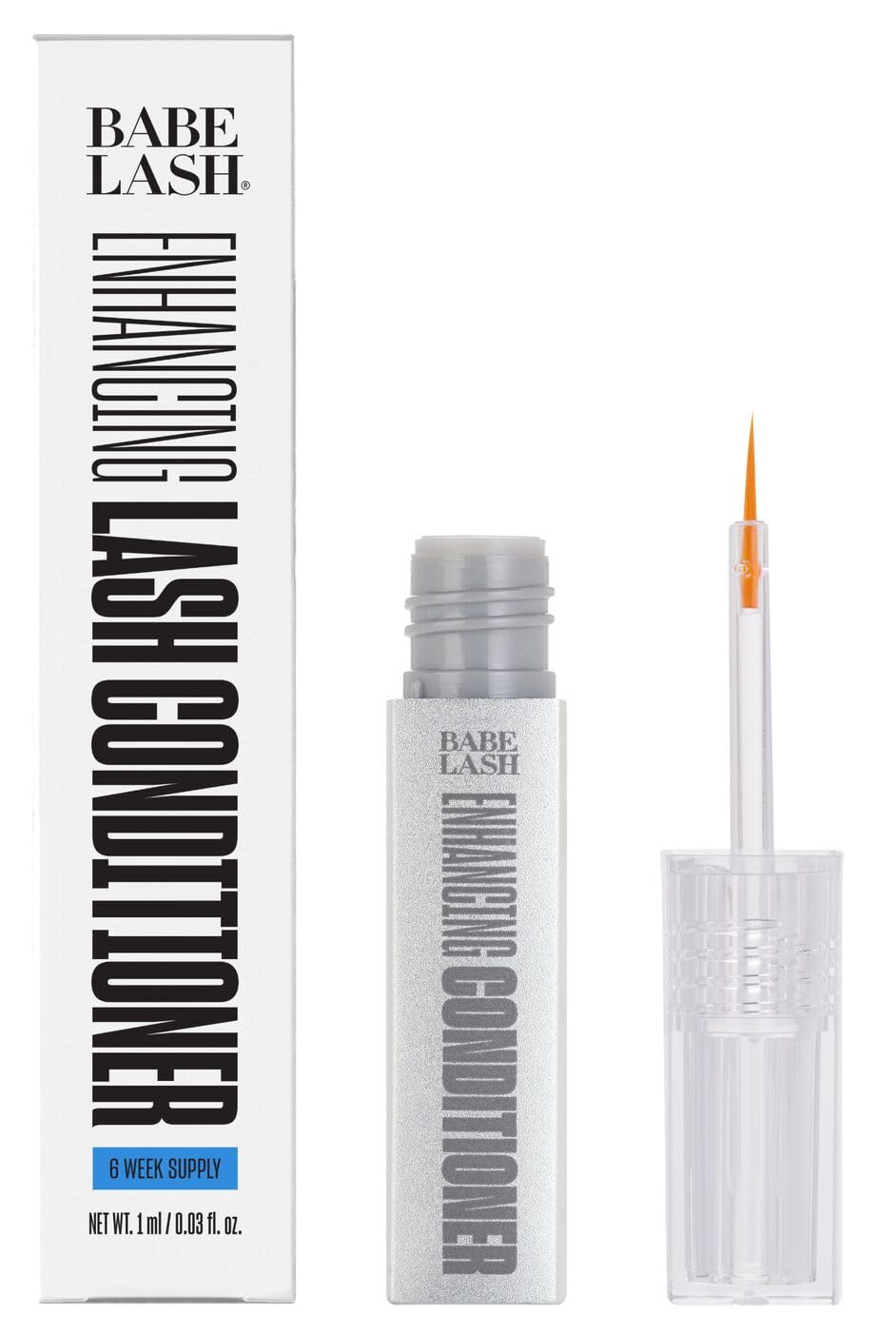 BABE ORIGINAL Enhancing Conditioner bottle shows a hydrating lash treatment for fuller-looking lashes.