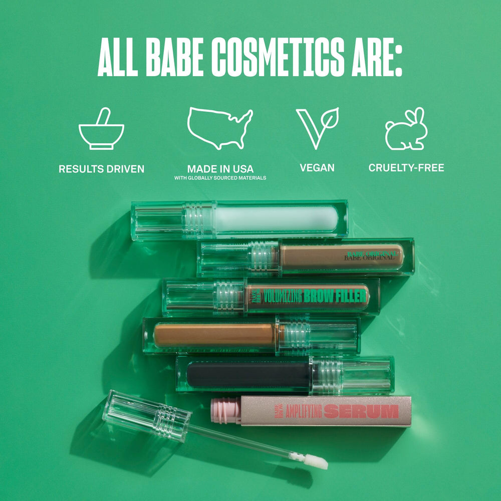 BABE ORIGINAL eyebrow serum on natural brow shape for fullness.