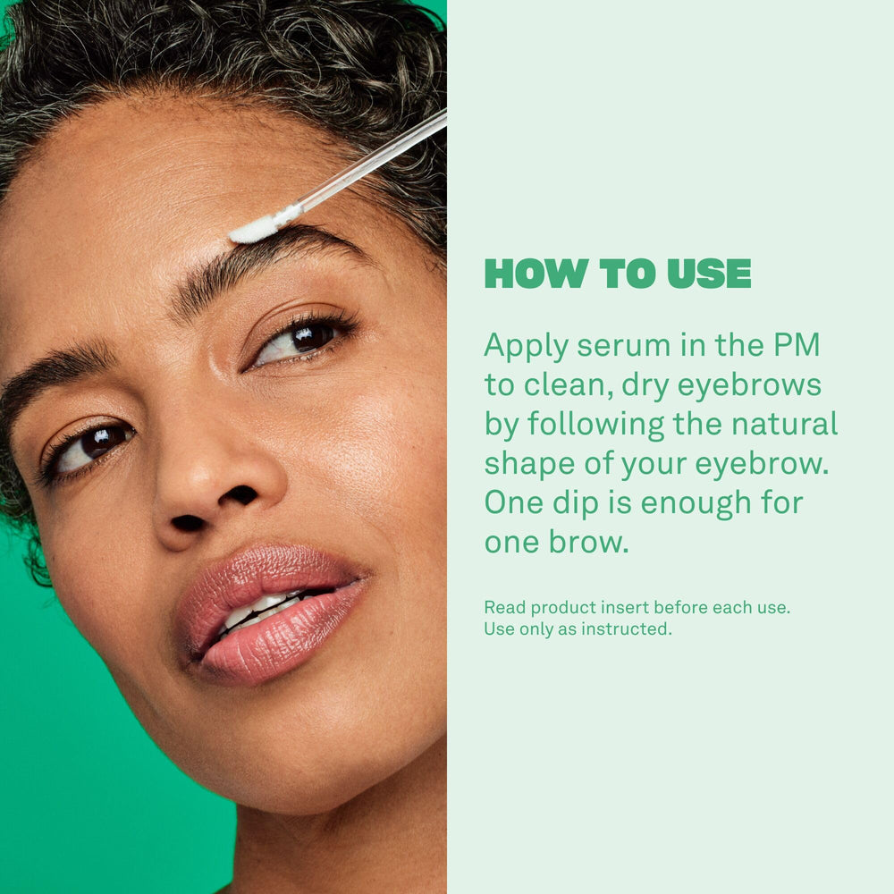 BABE ORIGINAL eyebrow serum wand applying to a brow.