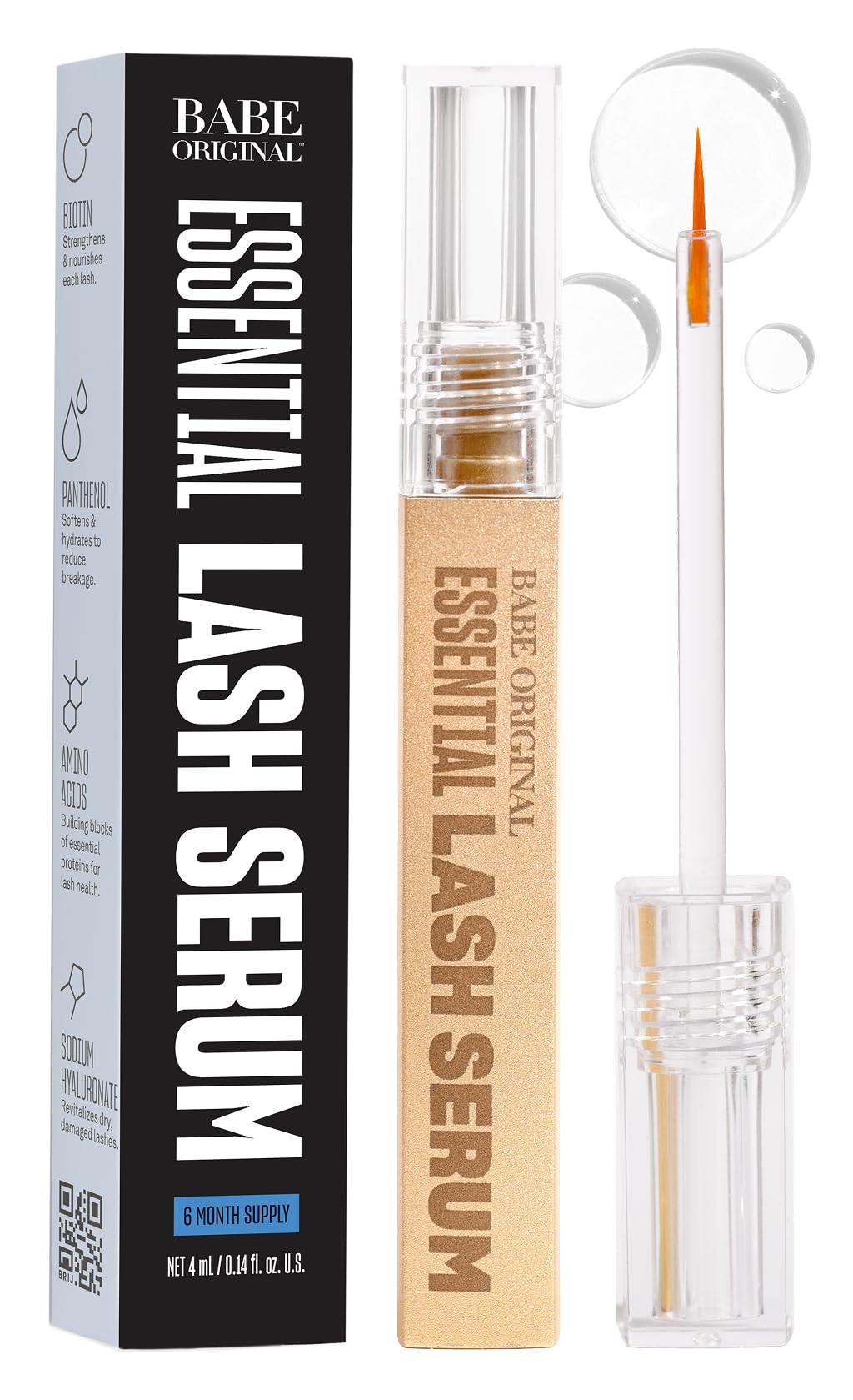 BABE ORIGINAL eyelash serum bottle shown for hydration and long-looking lashes.