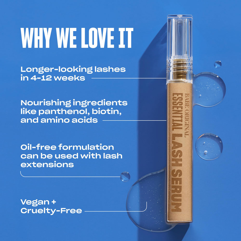 BABE ORIGINAL serum on lashes demonstrates hydration and smoother lash lines.