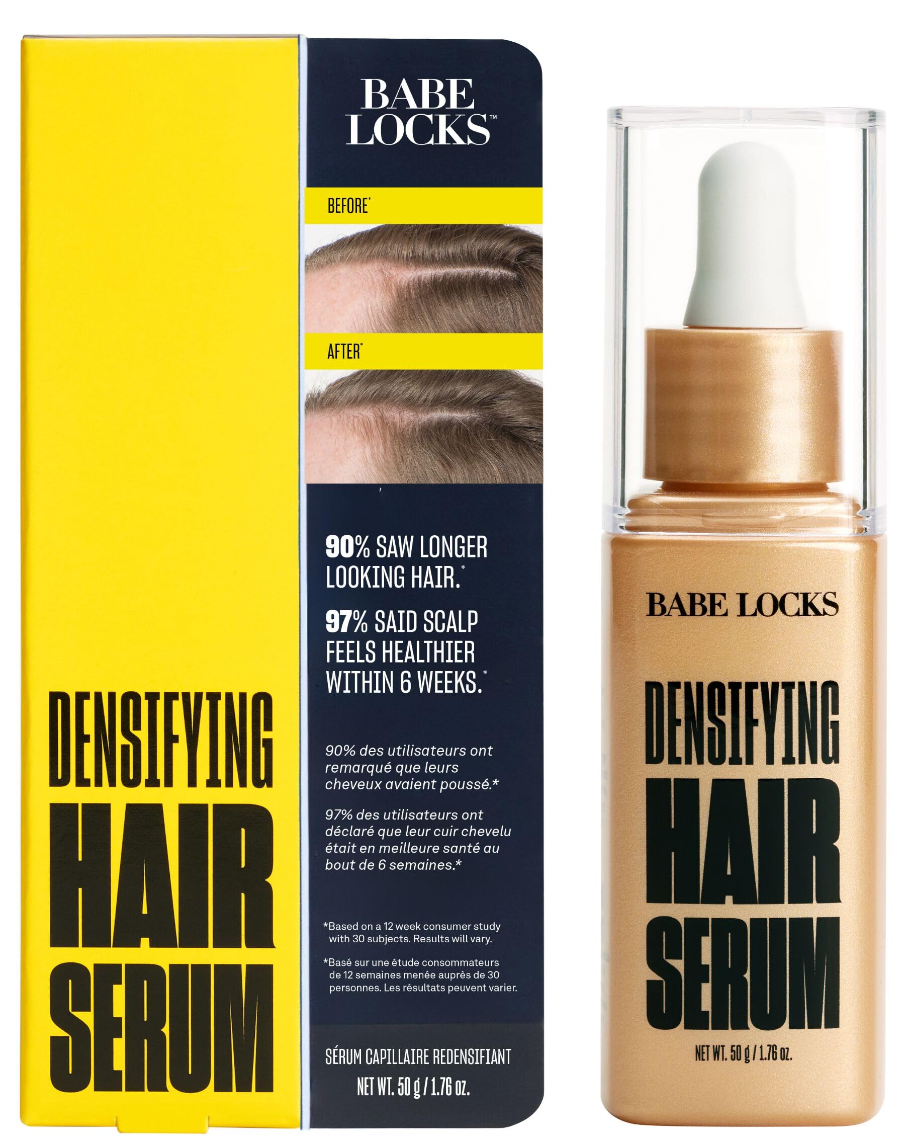 BABE ORIGINAL Locks Densifying Hair Serum bottle highlights a premium scalp care solution
