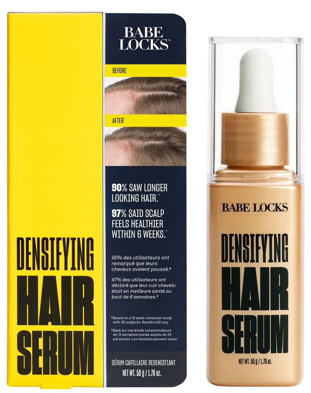 BABE ORIGINAL Locks Densifying Hair Serum bottle highlights a premium scalp care solution
