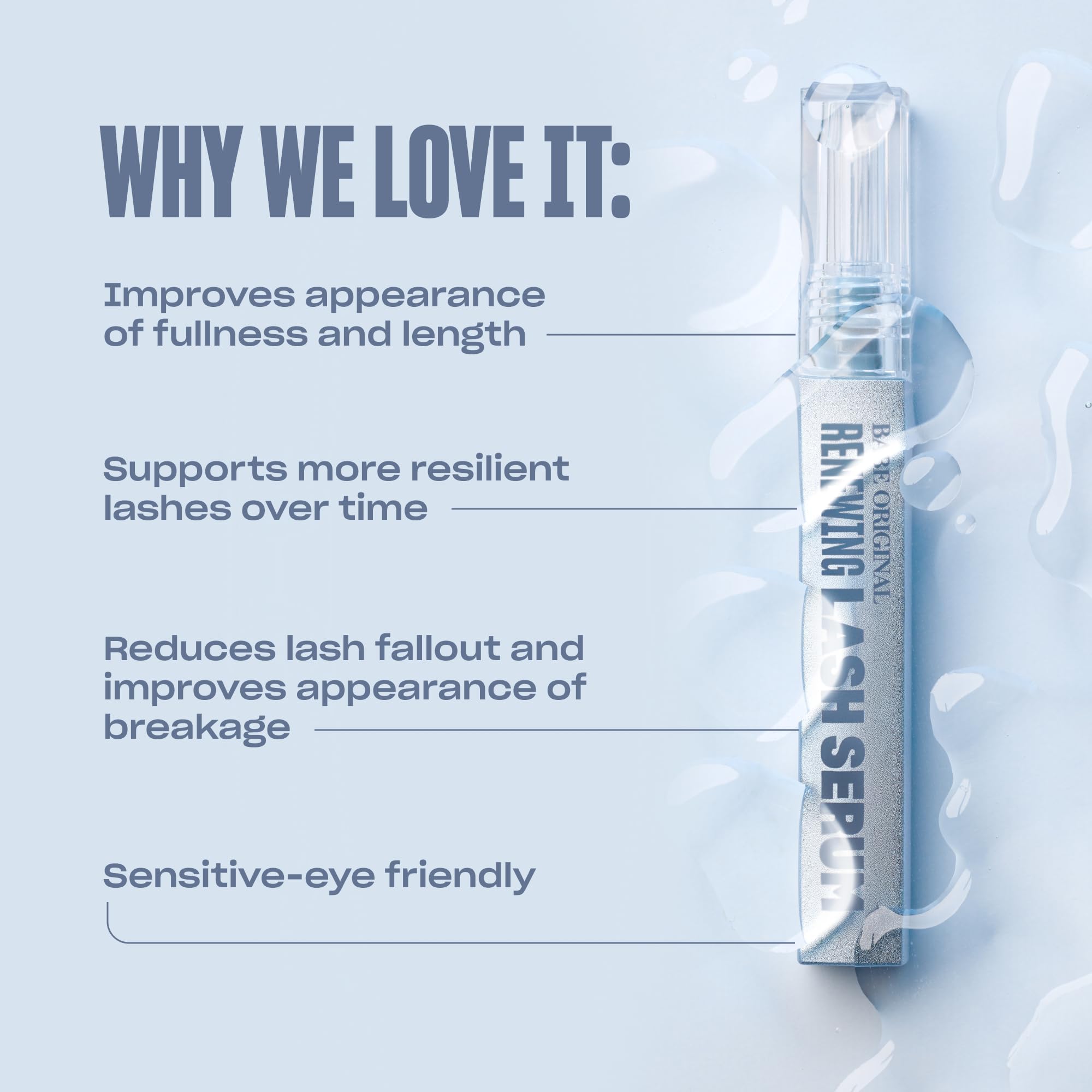 BABE ORIGINAL Renewing Lash Serum with floral extracts and Tahitian Sea micro-algae on label
