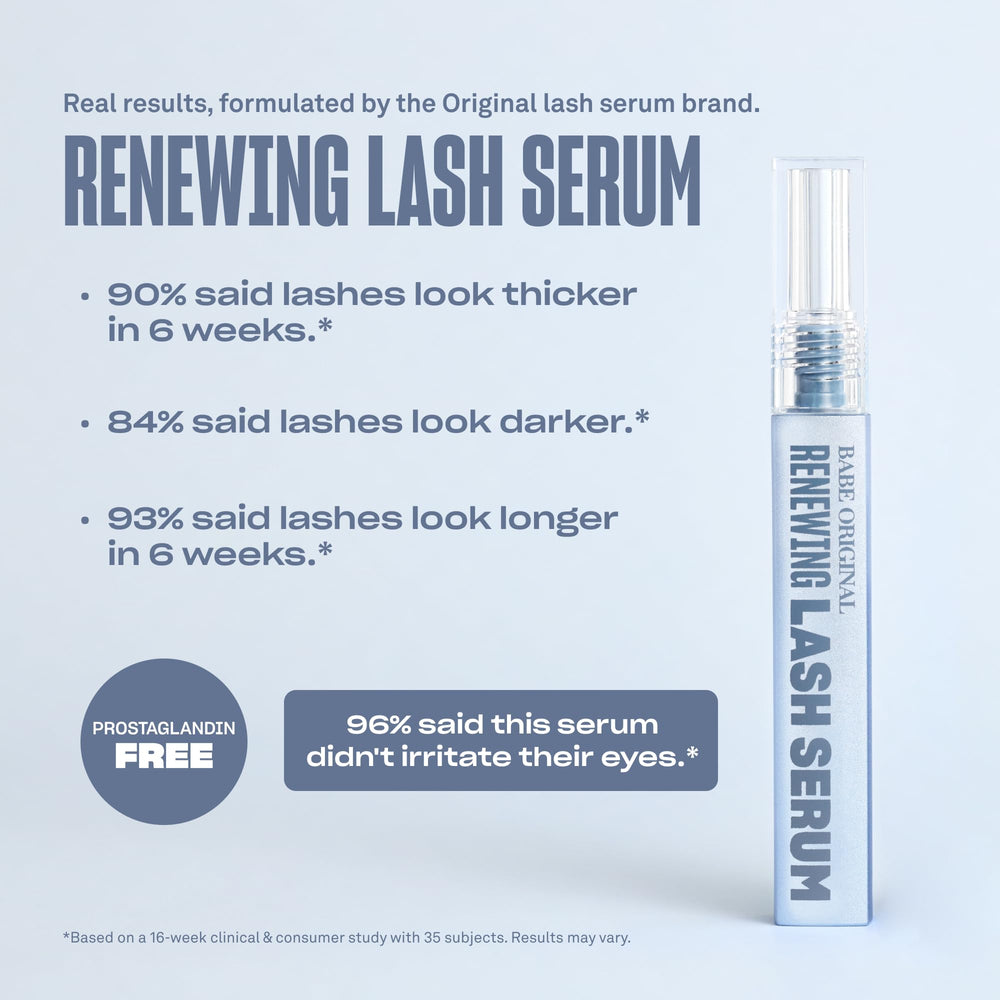 BABE ORIGINAL Renewing Lash Serum Pro-6 Peptide infographic highlights lash health benefits