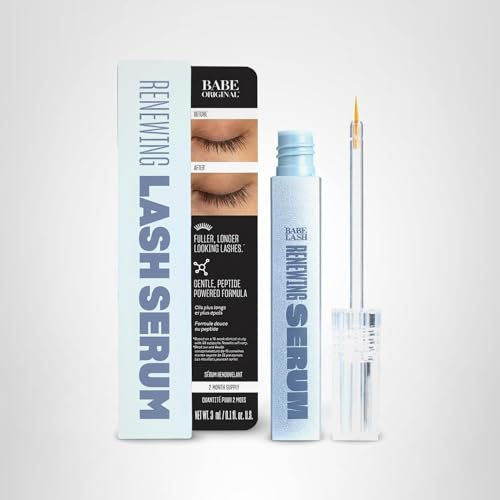 BABE ORIGINAL Renewing Lash Serum tube swatch demonstrating easy nightly application