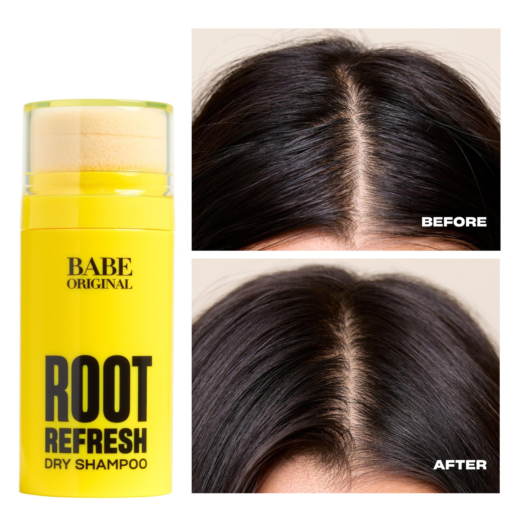BABE ORIGINAL Root Refresh application sponge demonstrates on-the-go root refresh