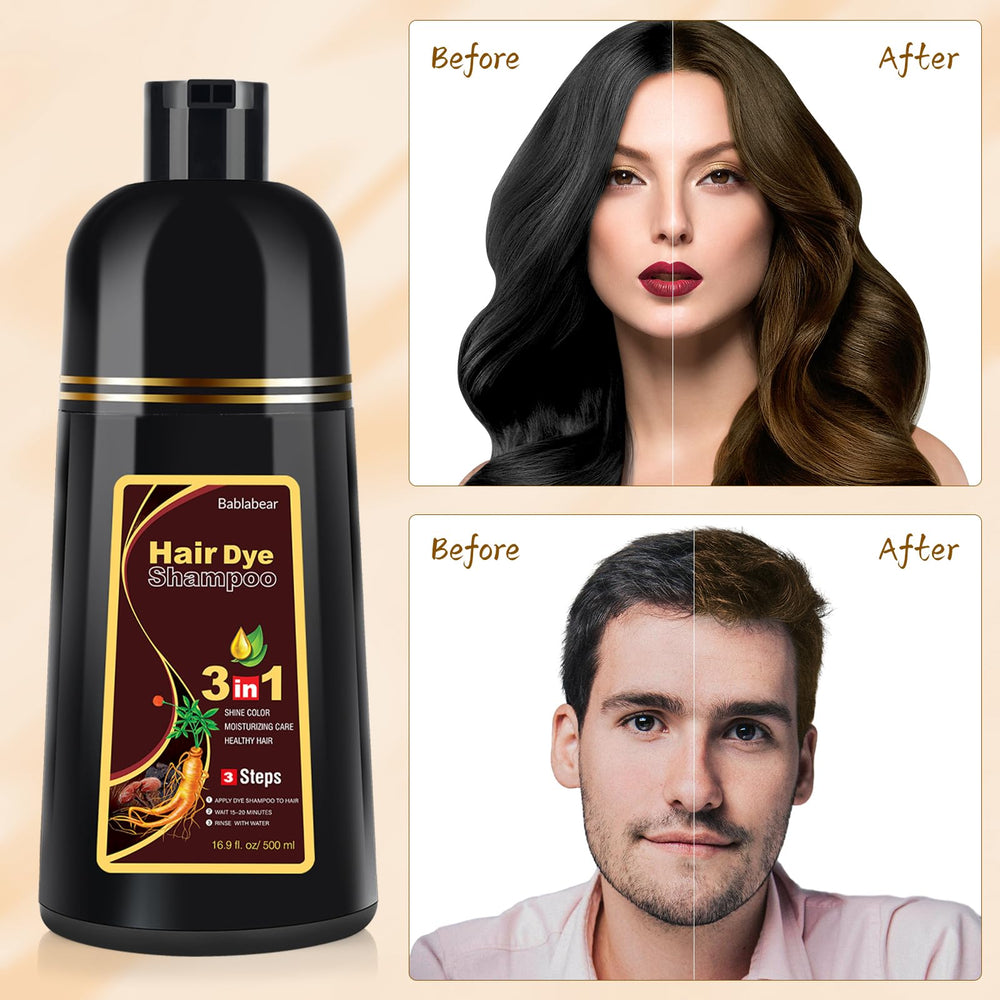 Bablabear Chestnut Brown shampoo demonstrates gray hair coverage smoothly