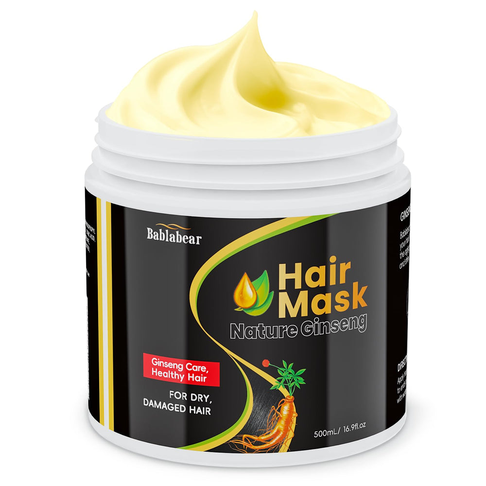 Bablabear Hair Mask bottle shown for deep conditioning on damaged hair.