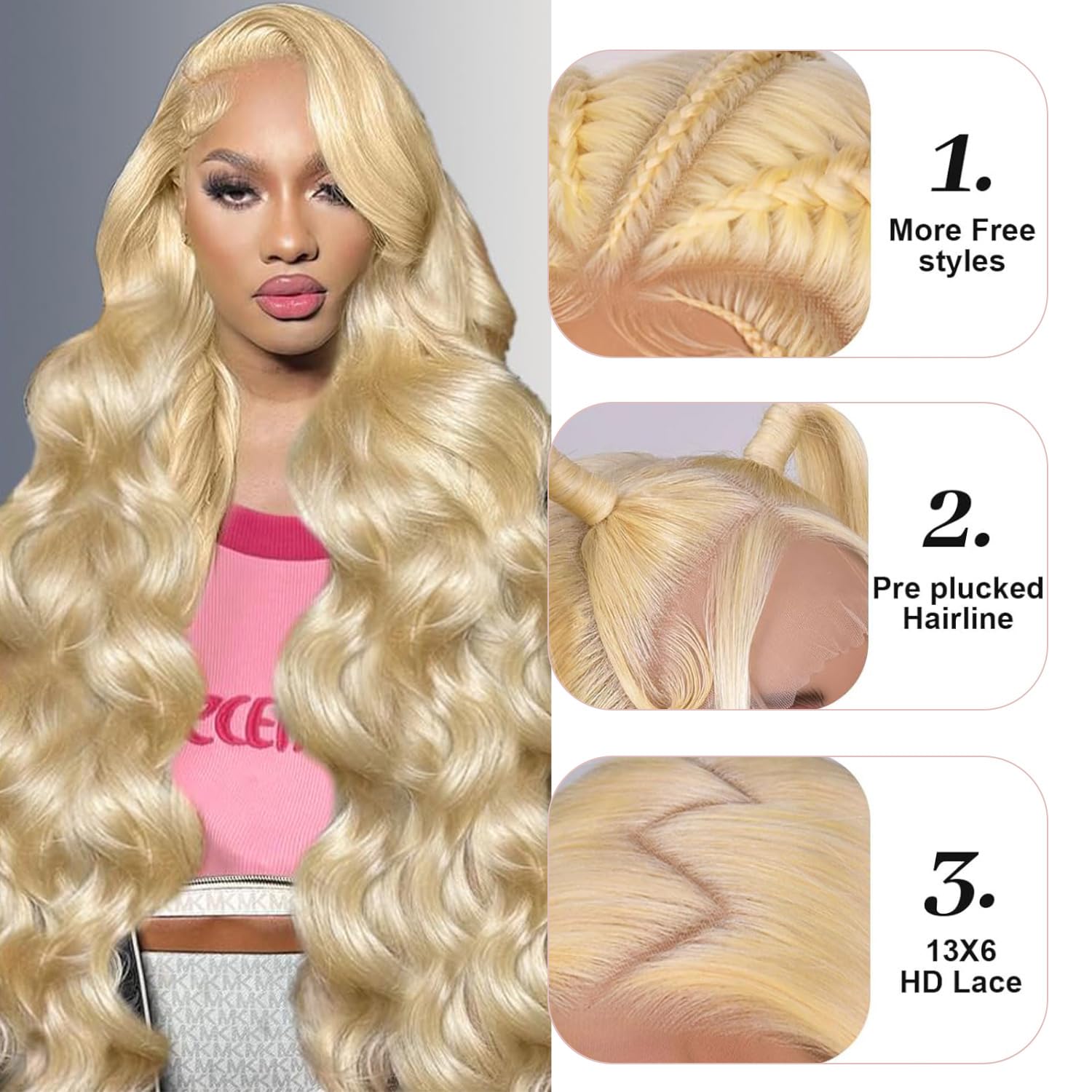 BABOSHOW 613 blonde body wave close-up showing texture and shine