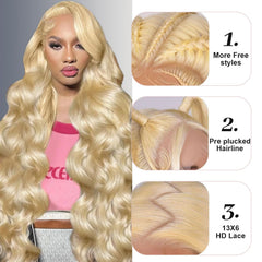 BABOSHOW 613 blonde body wave close-up showing texture and shine