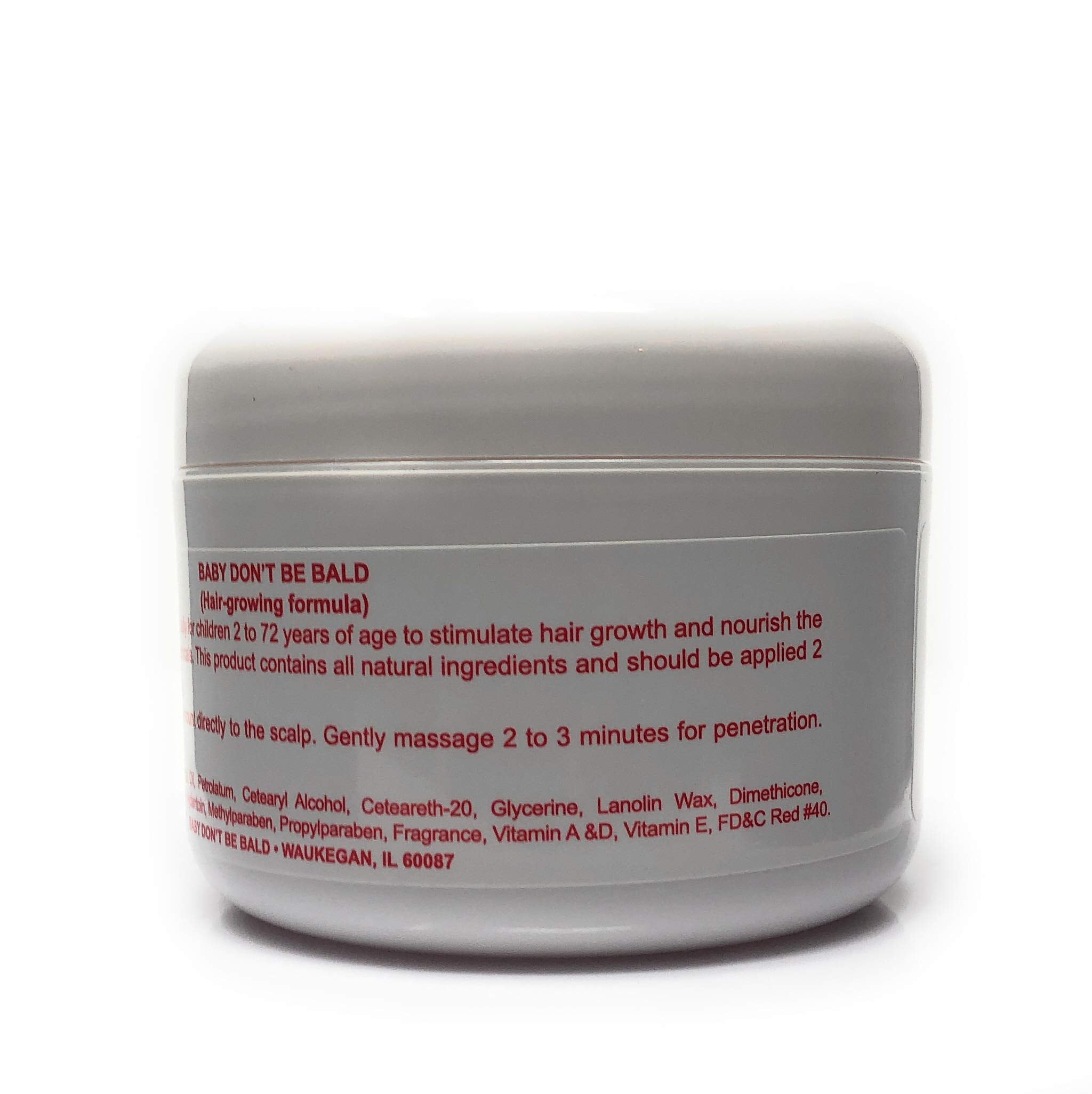 Baby Don't Bald packaging highlighting kid-friendly daily use and nourishment.