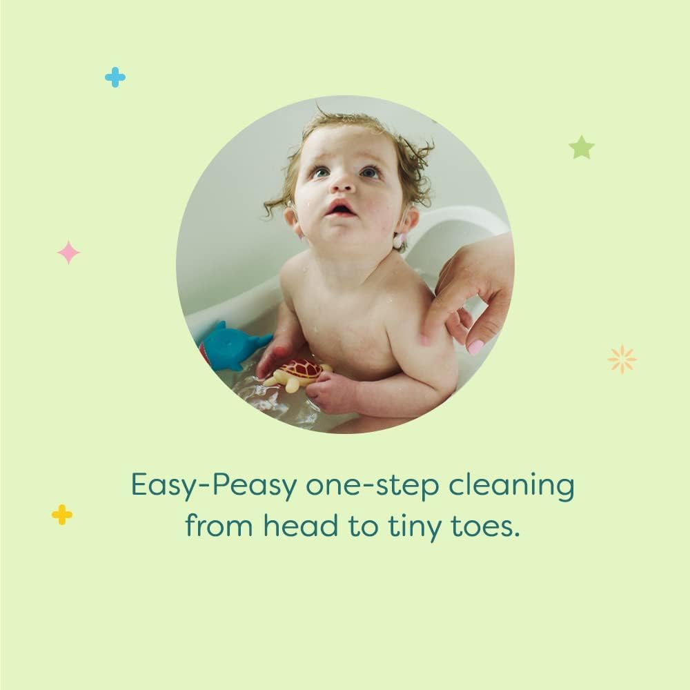 BabyGanics bath scene shows calm baby during chamomile verbena scent.