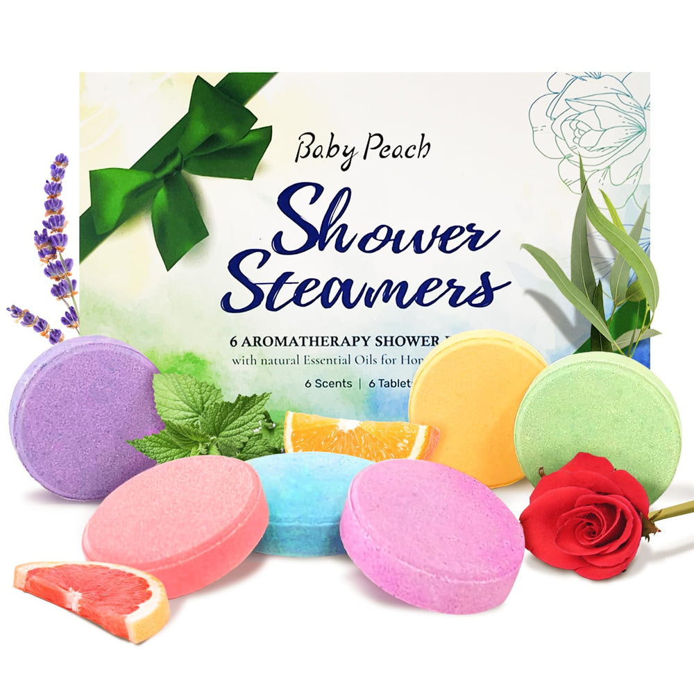 BABYPEACH six pack shower steamers arranged for spa like aroma in the shower