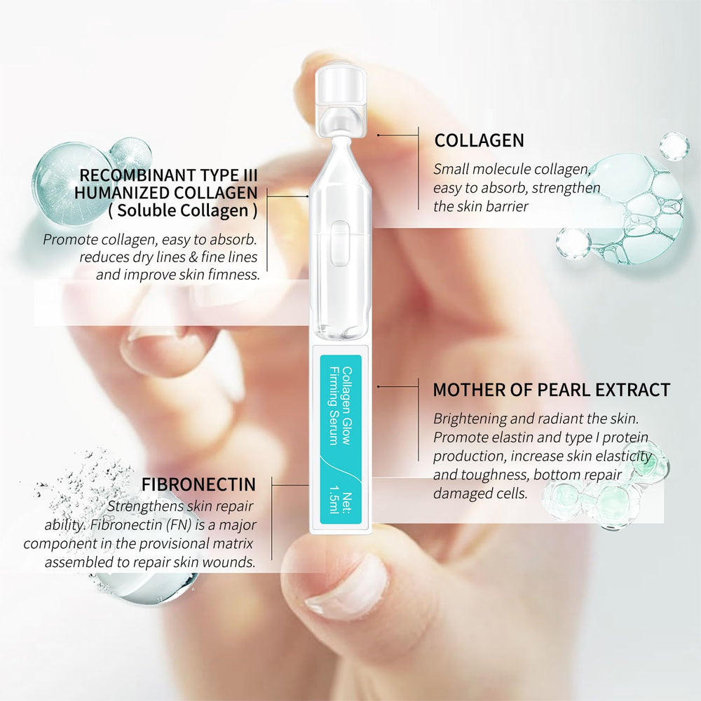 BACHERI Collagen Glow serum ampoule close-up emphasizes pure, potent actives.