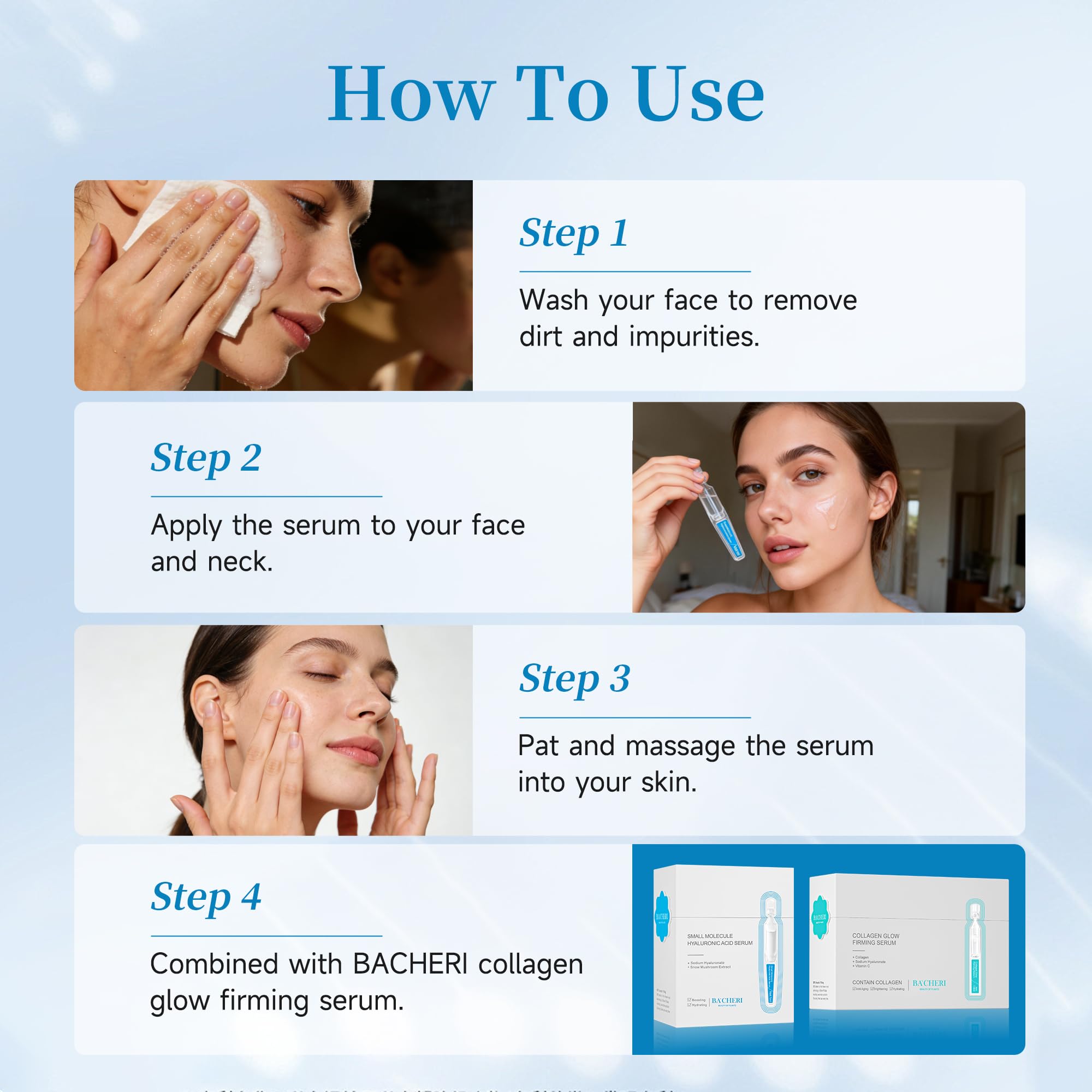 Before-after skin image suggests plumper, refreshed look with BACHERI