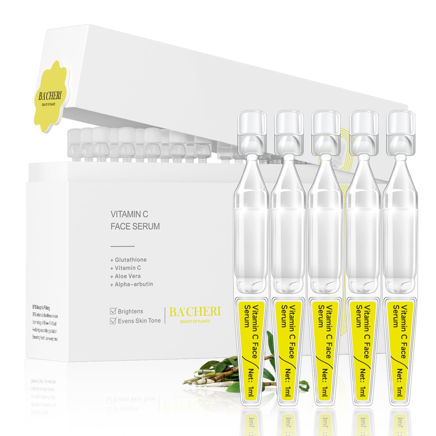 BACHERI Vitamin C Serum bottle pour for daily brightening and hydration.