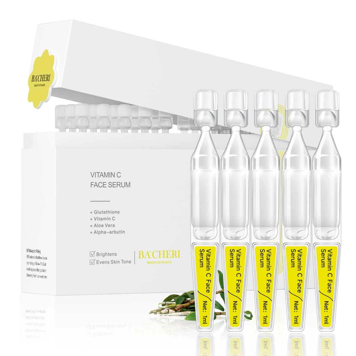 BACHERI Vitamin C Serum bottle pour for daily brightening and hydration.