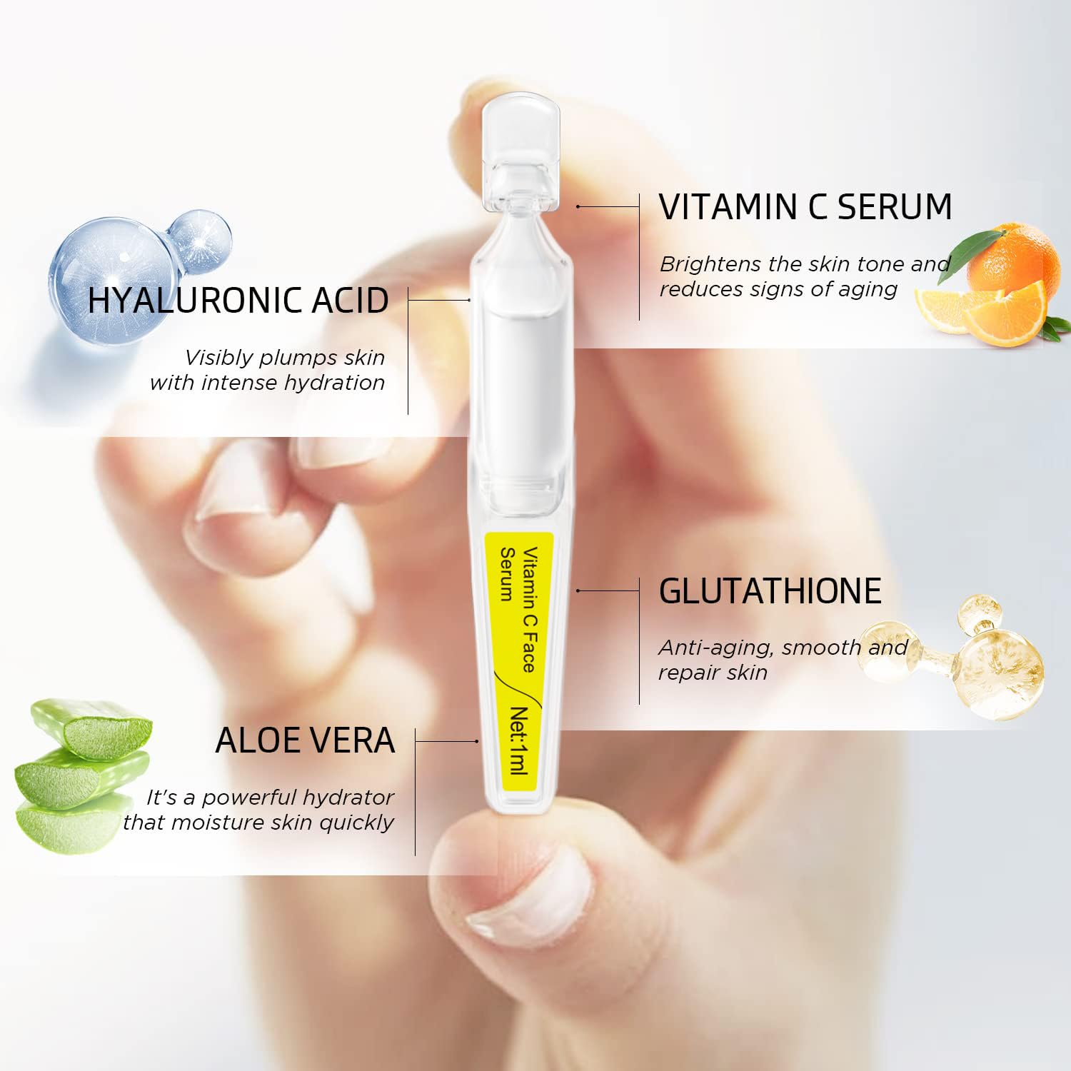 BACHERI Vitamin C Serum packaging with 4d hyaluronic acid for multi-layer hydration.