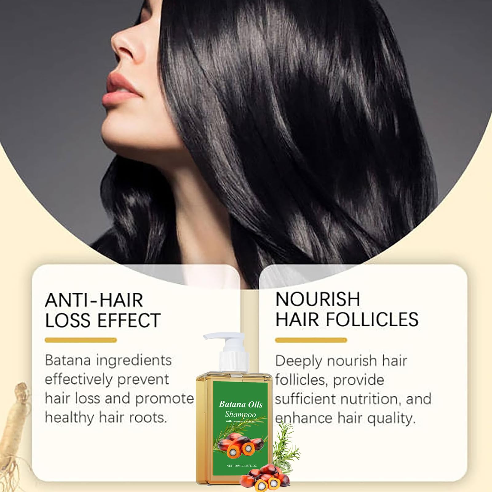 BACIOKIS Batana Oil Shampoo with Rosemary Extract close-up showing refreshing rosemary.