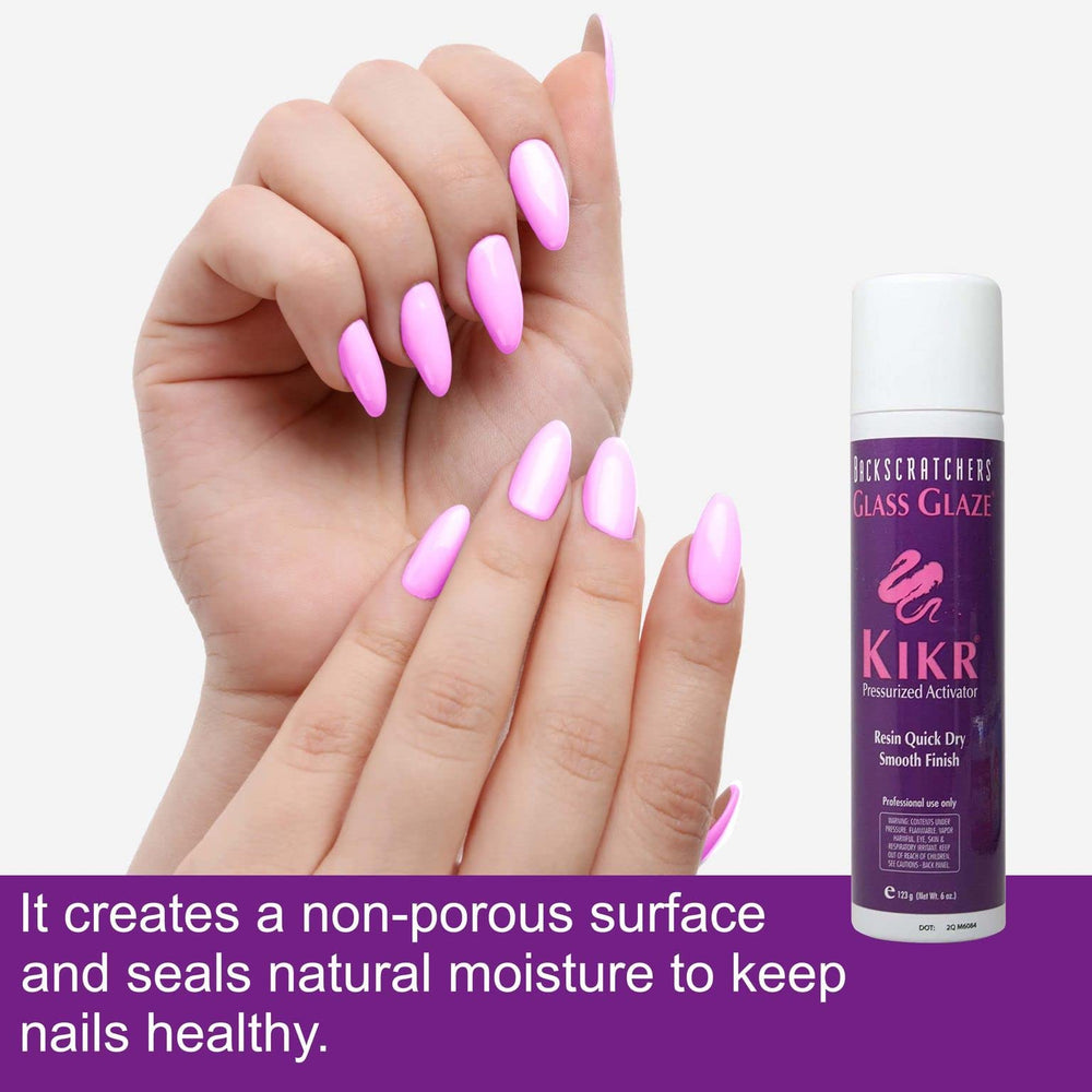 BACKSCRATCHERS Kikr Activator used on fiberglass wraps for long-lasting extensions