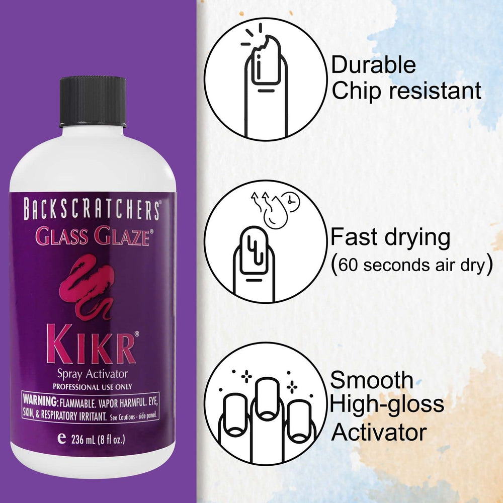 BackScratchers Kikr activator mist enables fast resin setting.
