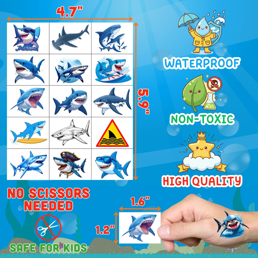 Backtopeia shark tattoo designs on sheet ready for application.