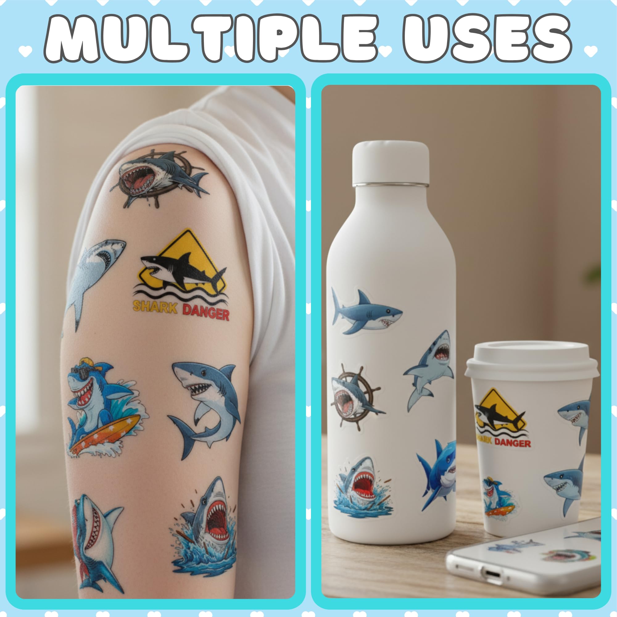 Gift bundle featuring Backtopeia shark tattoos for shark lovers.
