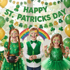 Backtopeia St Patrick's tattoos leprechauns design for kids party favors.