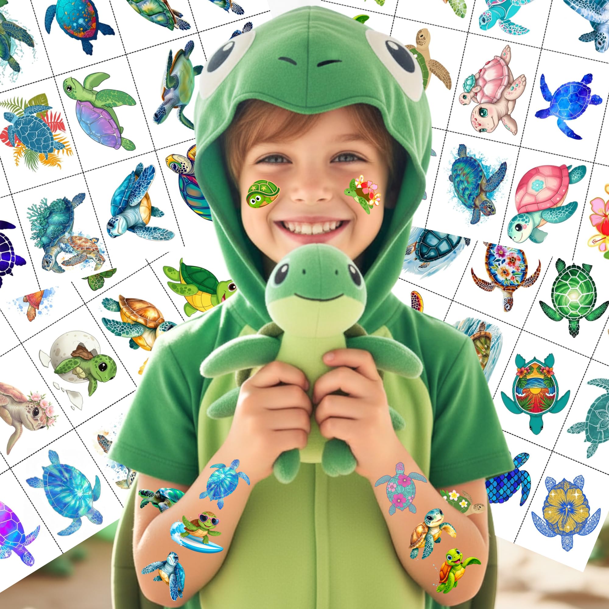 Backtopeia Turtle Tattoos easy-apply, quick-removal designs for DIY decor.